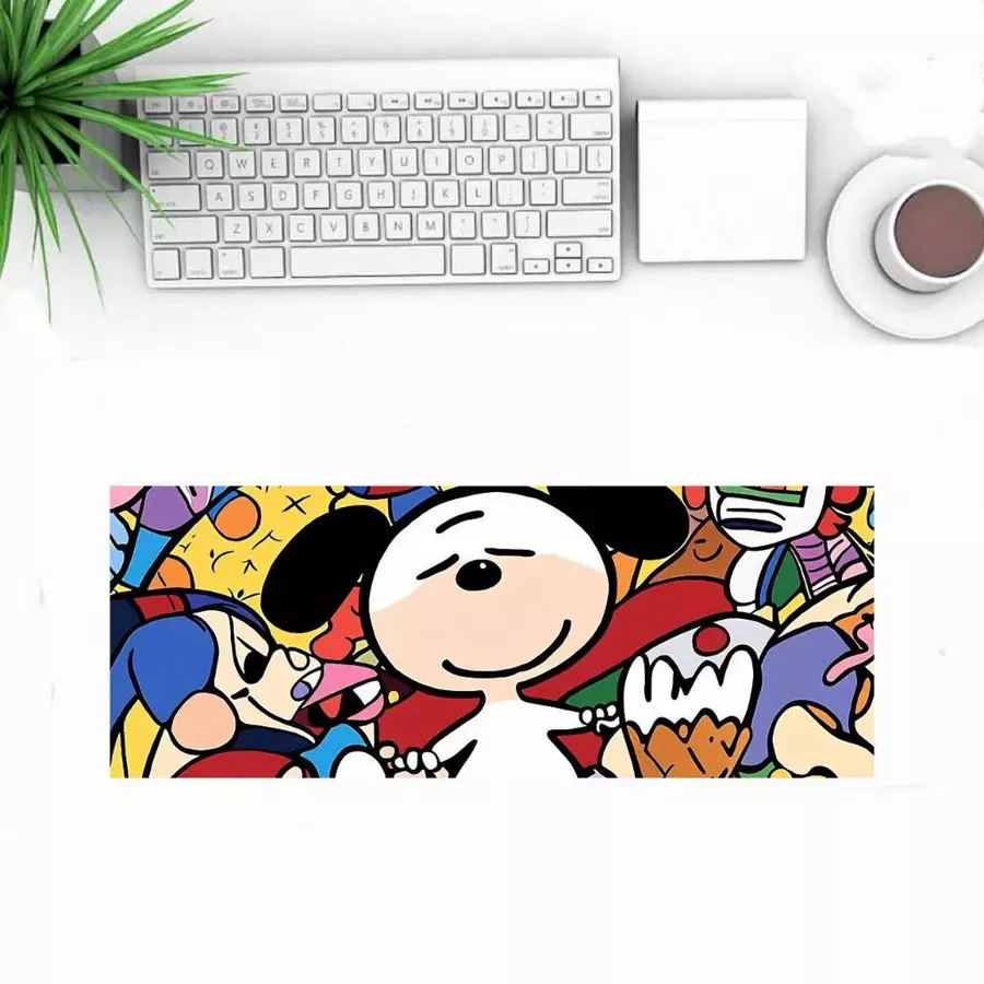 แผ่นรองเมาส์ สีดำล้วน ลายหมาหัวโต ขนาดใหญ่ วางเต็มโต๊ะ ขนาด หนา 3 mm