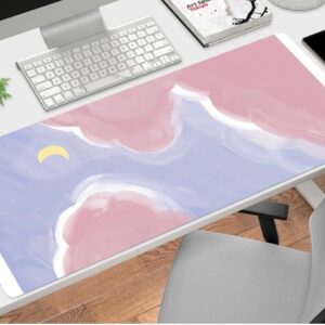 Kawaii แผ่นรองเมาส์ HD พิมพ์ลายน่ารัก ท้องฟ้าสีม่วงพาสเทล สําหรับเล่นเกม