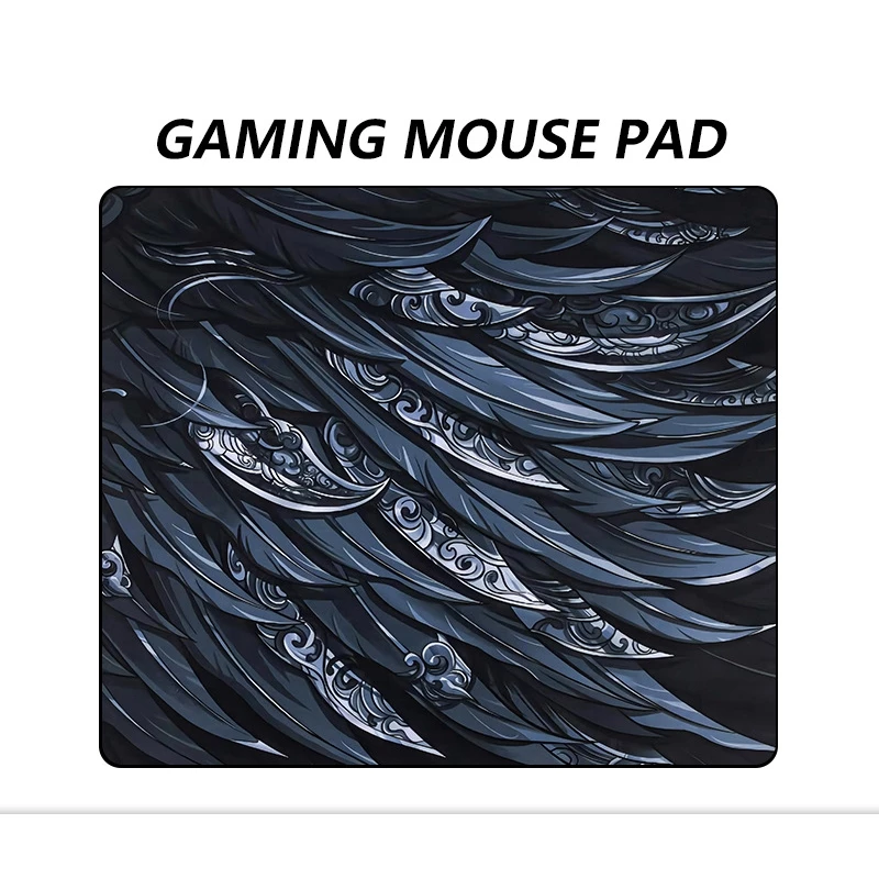 แผ่นรองเมาส์ Gaming Mouse Pad เกมส์มิ่ง ขนาดใหญ่ 450 x 400 x 4มม. แผ่นรองเมาส์ เย็บขอบ หนา ลายขนนกสีดำ