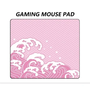 แผ่นรองเมาส์ Gaming Mouse Pad เกมส์มิ่ง ขนาดใหญ่ 450 x 400 x 4มม. แผ่นรองเมาส์ เย็บขอบ หนา ลายคลื่นสีชมพู