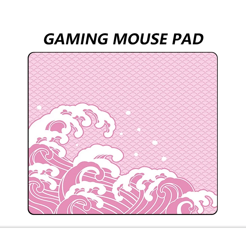 แผ่นรองเมาส์ Gaming Mouse Pad เกมส์มิ่ง ขนาดใหญ่ 450 x 400 x 4มม. แผ่นรองเมาส์ เย็บขอบ หนา ลายคลื่นสีชมพู